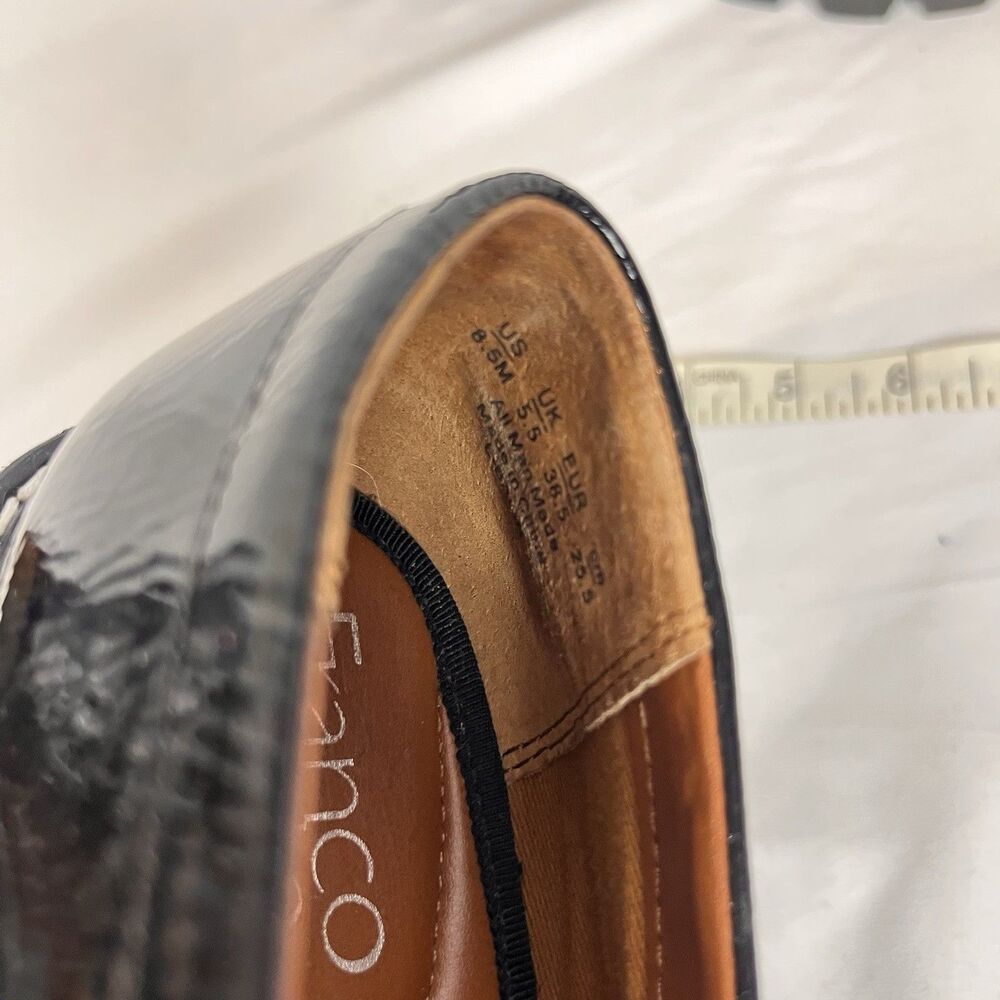 Franco Sarto Black Patent Loafers Lug Sole Preppy Academia Chic Size 8.5 - Picture 8 of 11